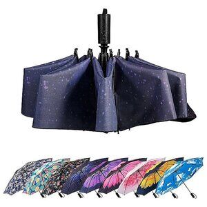 Compact Reverse Folding Umbrella Auto Windproof Travel Umbrella T2.4-Starry Sky